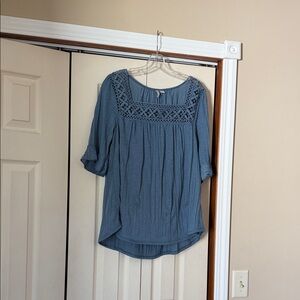 Light Blue Crochet Yoke Tunic Top